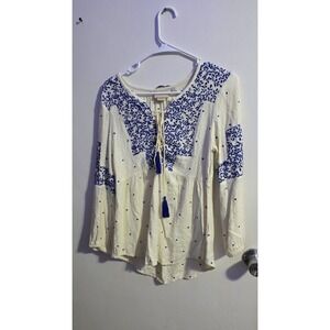 Anthropologie Libra Peasant Top by Vanessa Virginia Sz 4 Floral Embroidered Boho